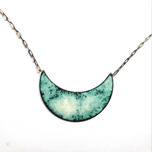 Artisan Hand Made Glazed Metal Necklace . - Picture 3 of 5
